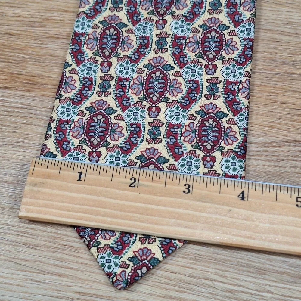 Zianetti Vintage Yellow Red Green Medallion Itallian Silk Tie Necktie Mens USA